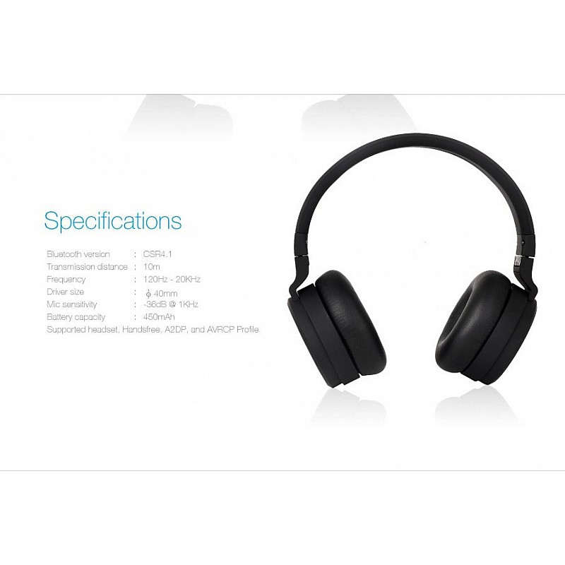 F&D Stereo HW111 Wireless Bluetooth Headphone with Mic (Black)-
